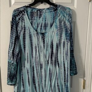 New Directions Aqua and Navy Tie-Dye Tunic